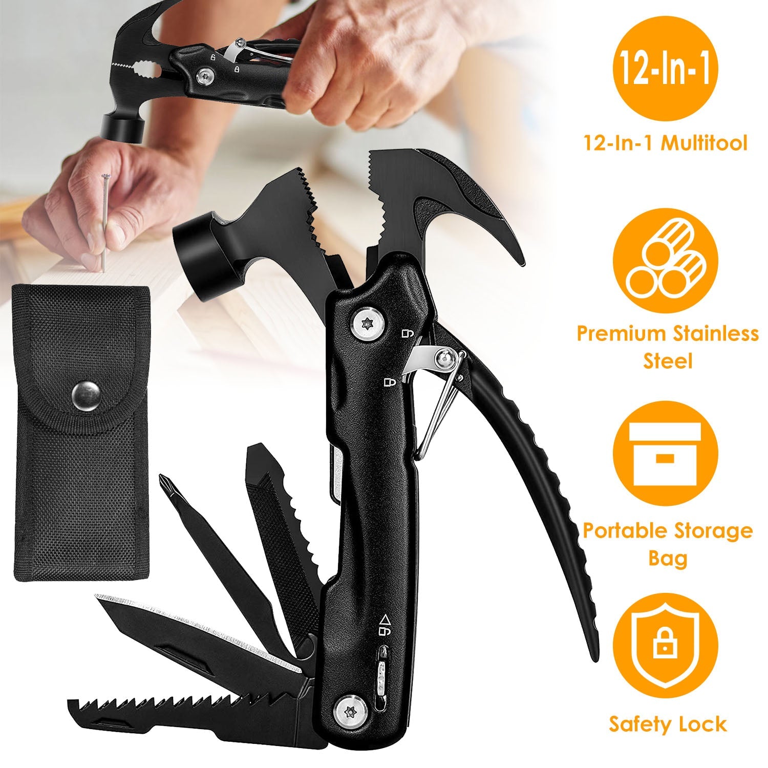 12-in-1 Stainless Steel Portable Hammer Multitool Outlet Footaction