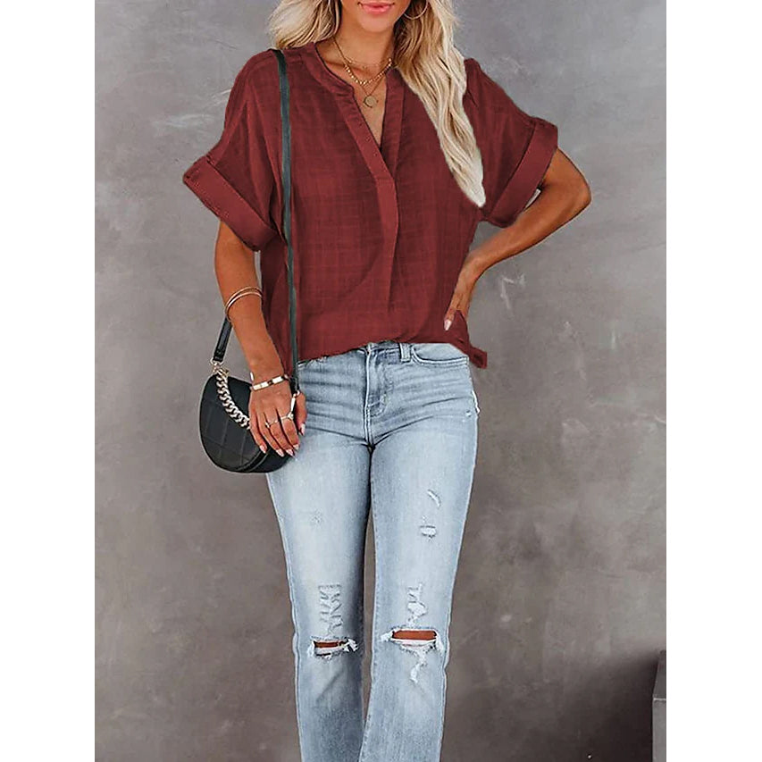 Women's V-Neck Loose Shirt Short Sleeve Top Sale 2025 New