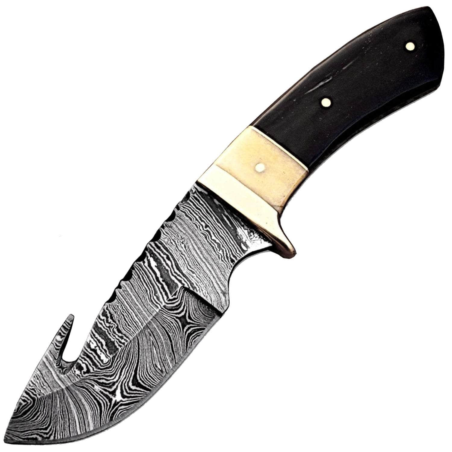 White Deer Damascus Hunting Knife, 4 Guthook Blade, Bone/Horn Handle, Sheath DM-2164 Sale Deals