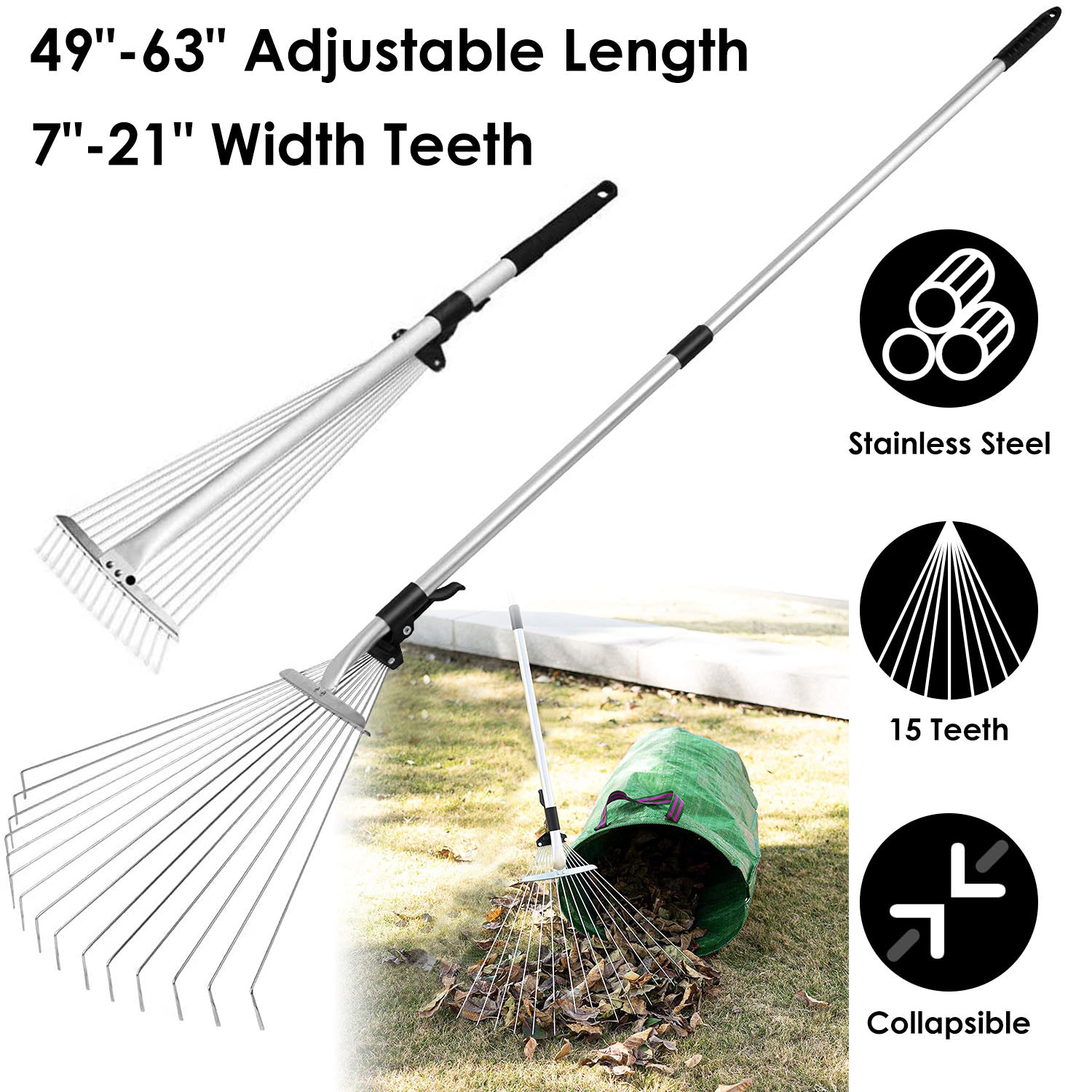 15-Teeth Expanding Stainless Steel Rake Discount Countdown Package