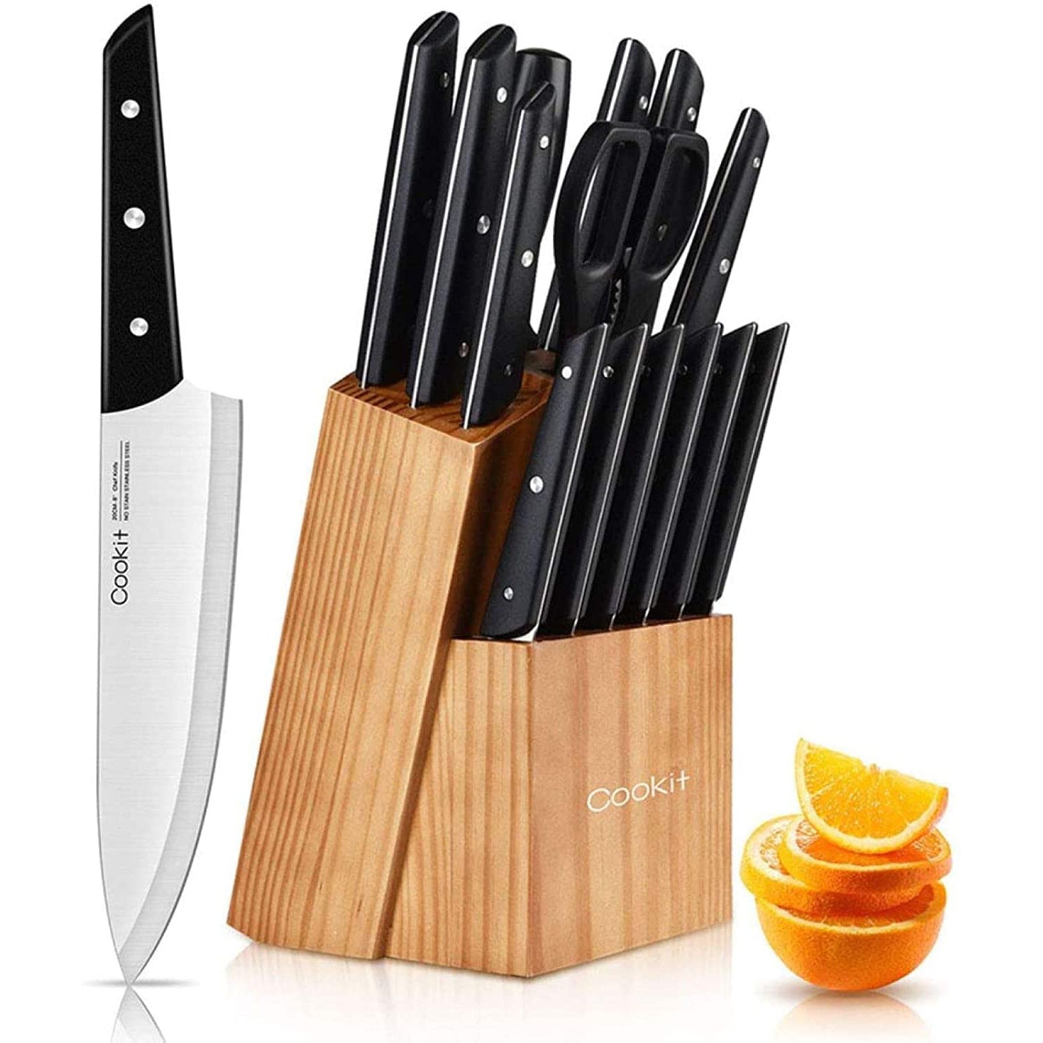 15-Pieces Set: Cookit Germany Stainless Steel Knife Block Set and Serrated Steak Knives Tumblr Online