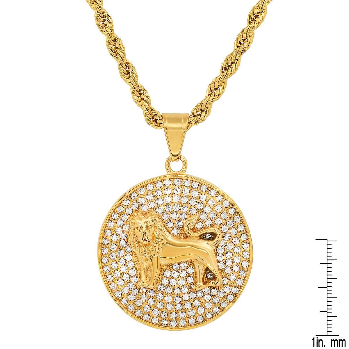 Men's 18k Gold Plated Stainless Steel And Simulated Diamonds Round Lion Pendant Best Pices