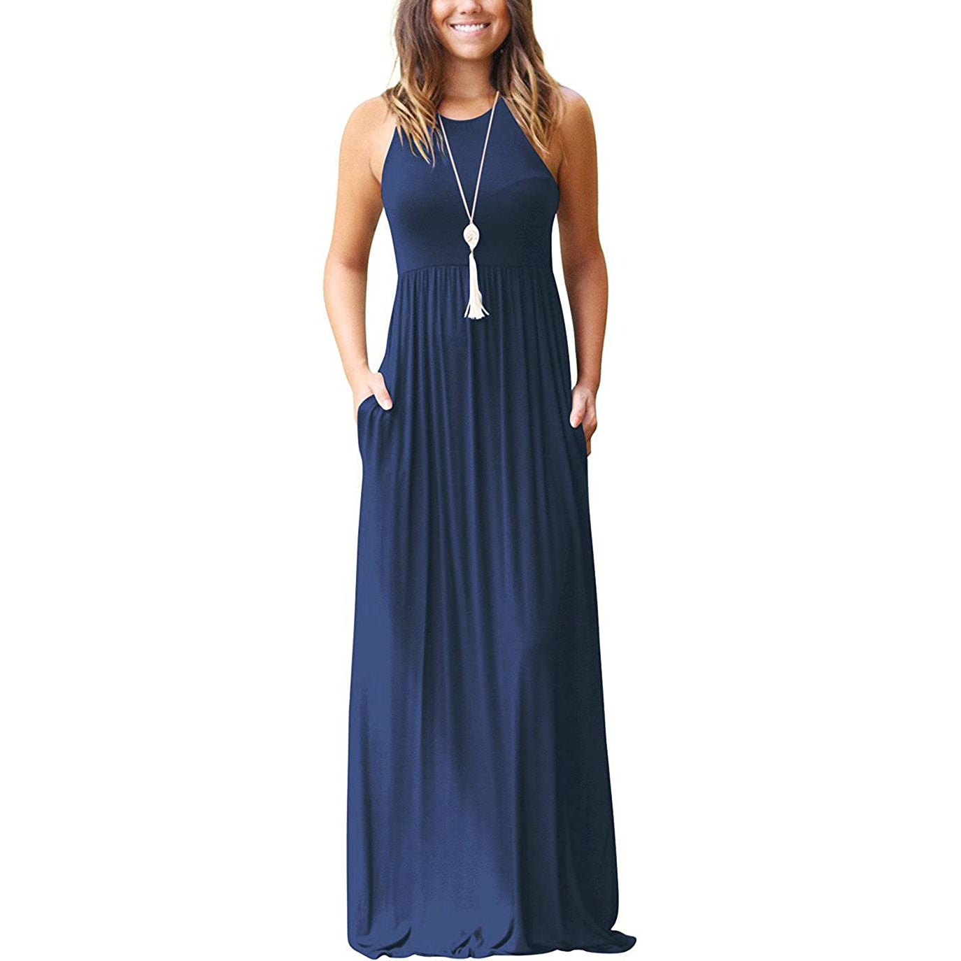 Women's Fashion Summer Sleeveless Racerback Loose Plain Maxi Dresses Discount Collections