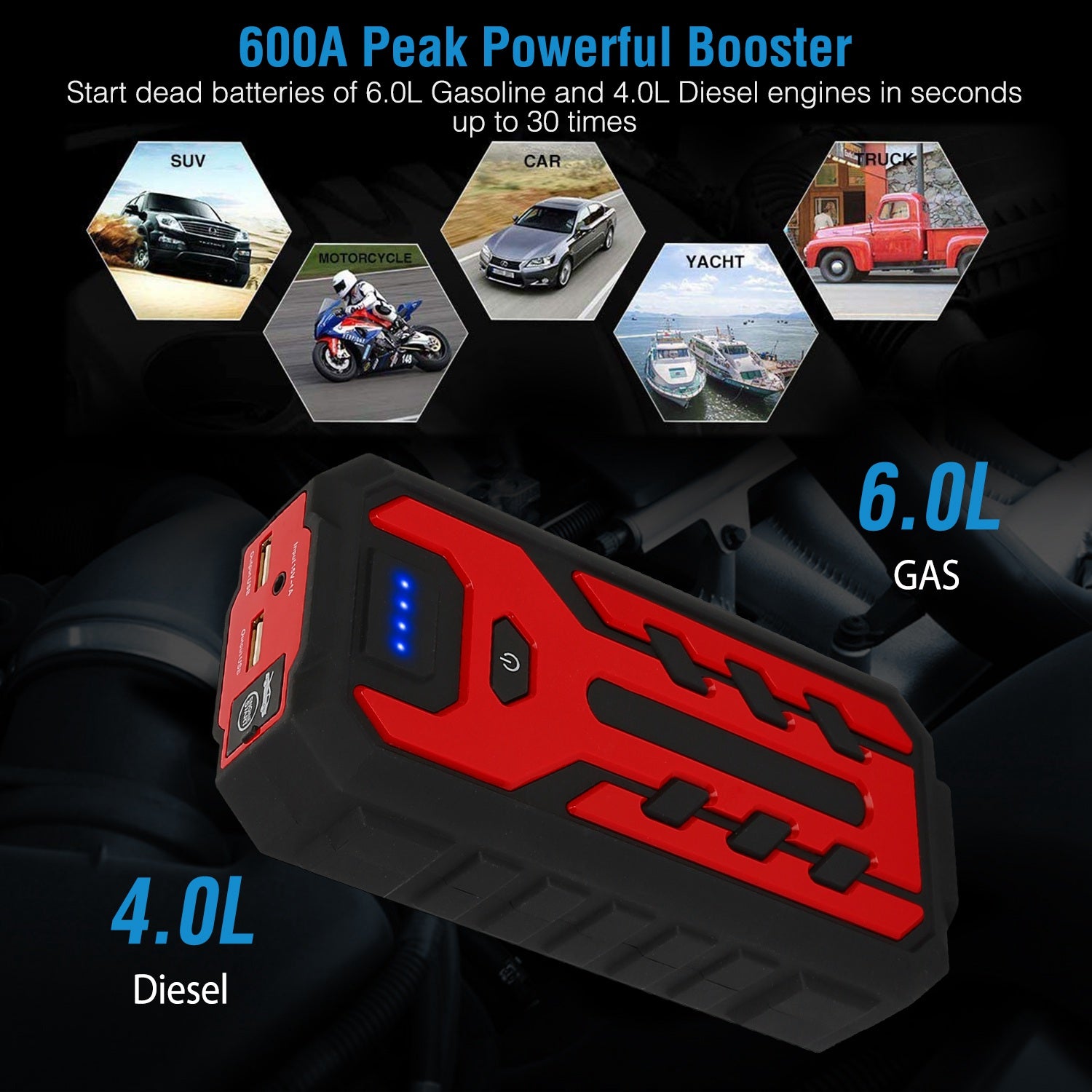 Car Jump Starter Booster with 4 Modes LED Flashlight Pick A Best