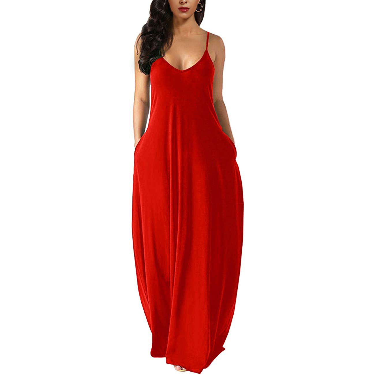 Womens Casual Sleeveless Plus Size Loose Plain Long Maxi Dress with Pockets Sale 100% Original