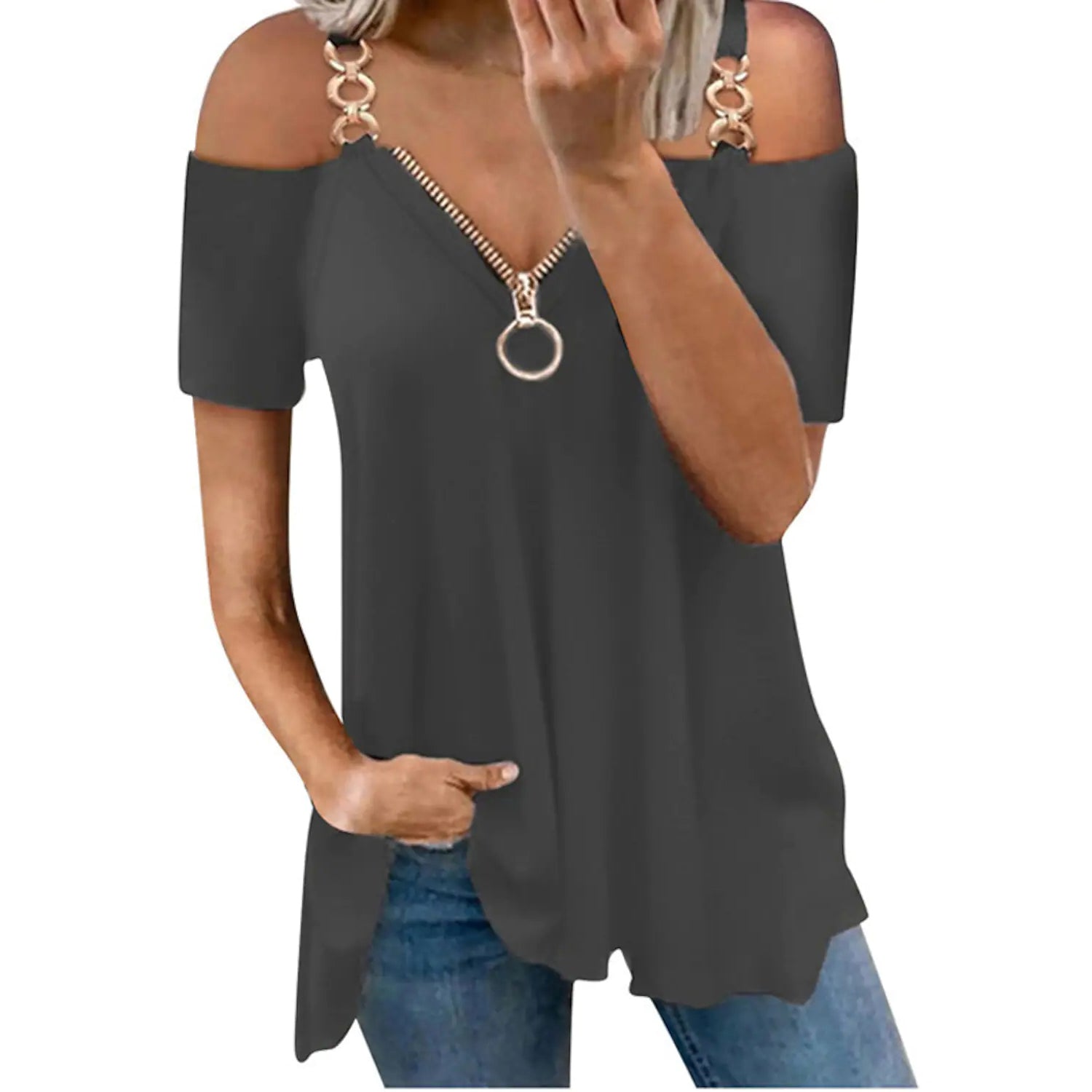 Women's Tailored Zip Crew Neck Plus Size Top Online Online Cheap Online