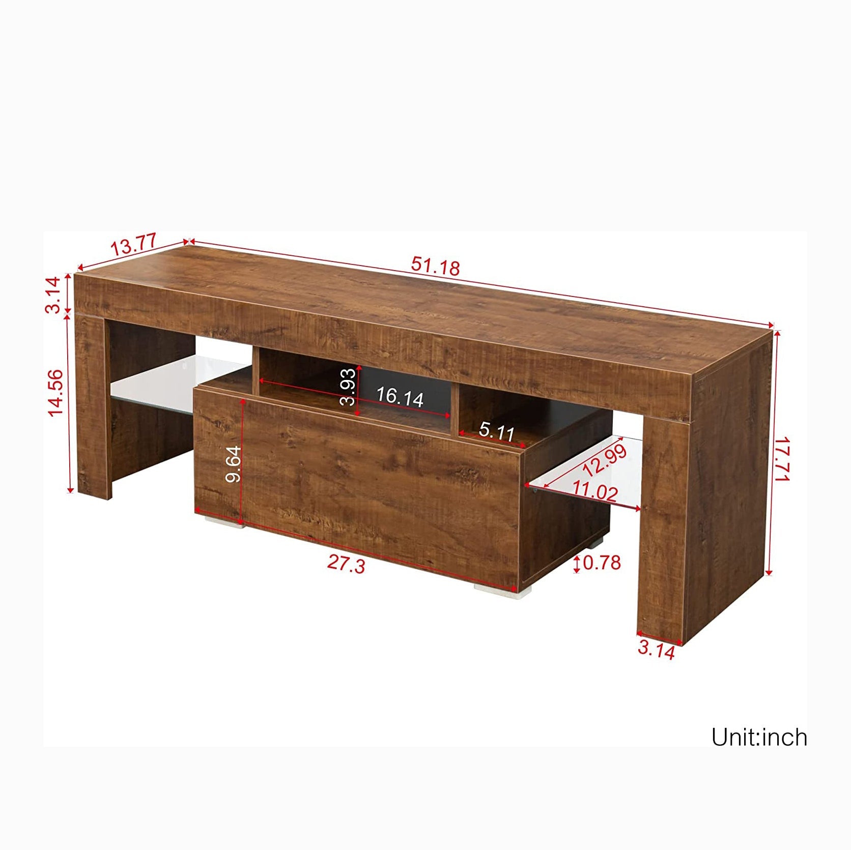 TV Stand with LED Lights Open Shelf Console Storage Table Free Shipping Pices