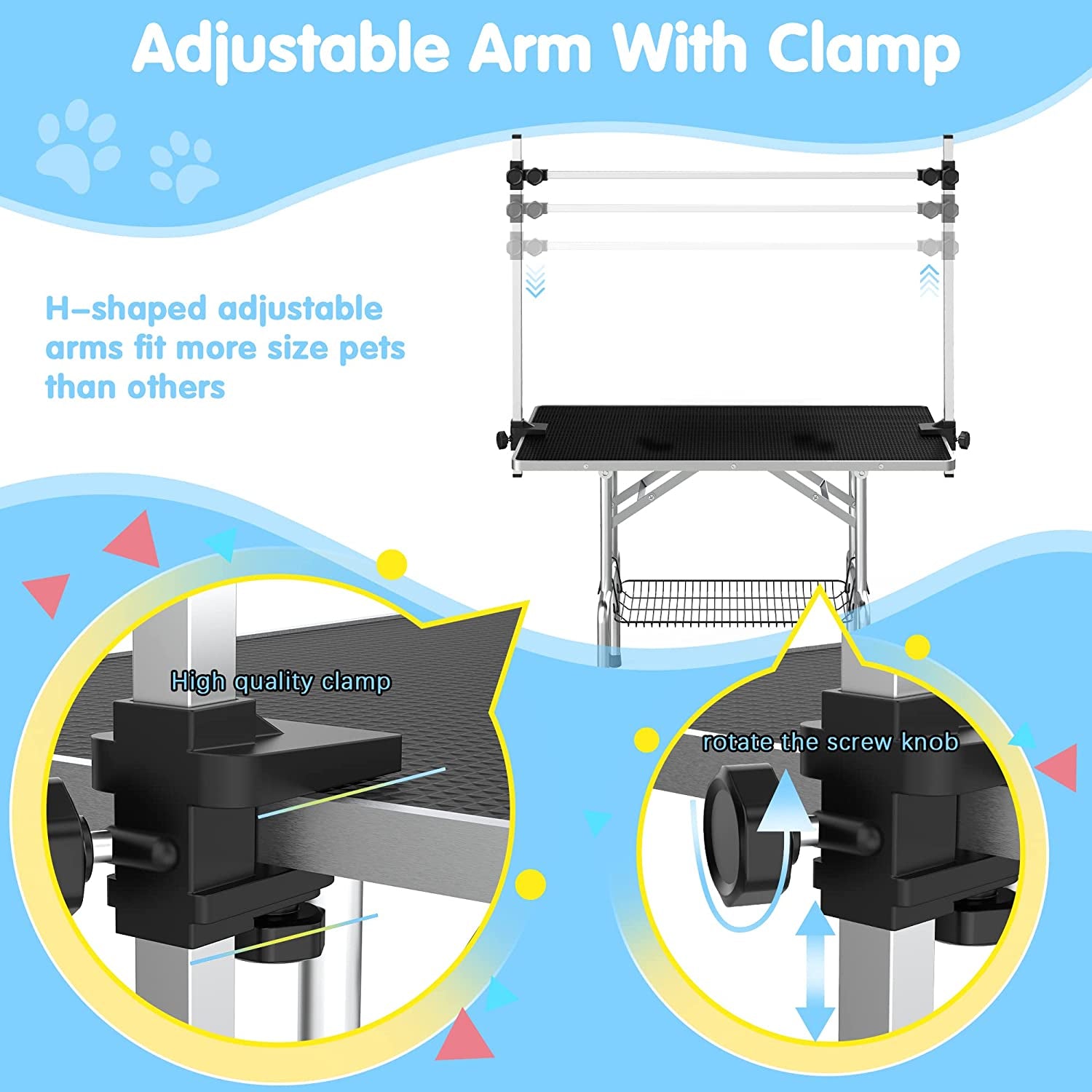 Adjustable Pet Large Foldable Dog Grooming Table with Arms Outlet Clearance