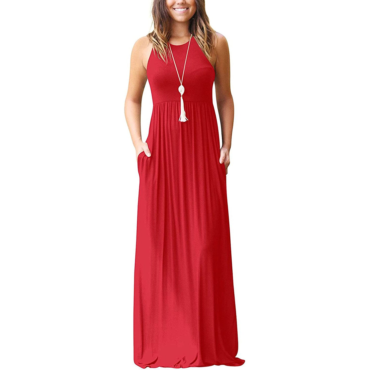 Women's Fashion Summer Sleeveless Racerback Loose Plain Maxi Dresses Discount Collections