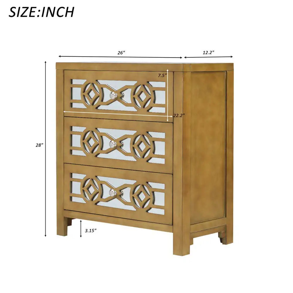 Mirrored Carved Pattern Modern Gold Finish Bedroom Nightstand Sale With Mastercard