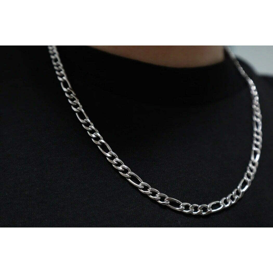 10K Solid White Gold Figaro Chain Necklace Discount Best Seller