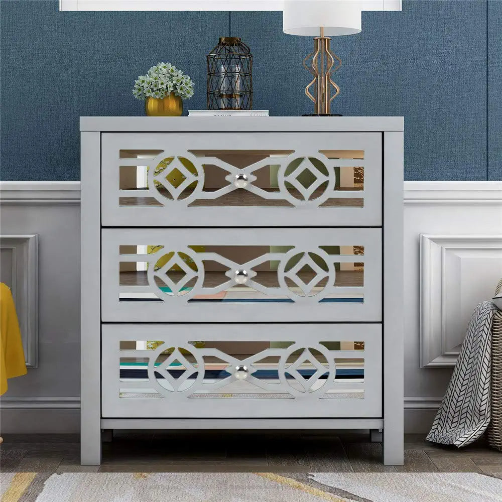 Mirrored Carved Pattern Modern Gold Finish Bedroom Nightstand Sale With Mastercard