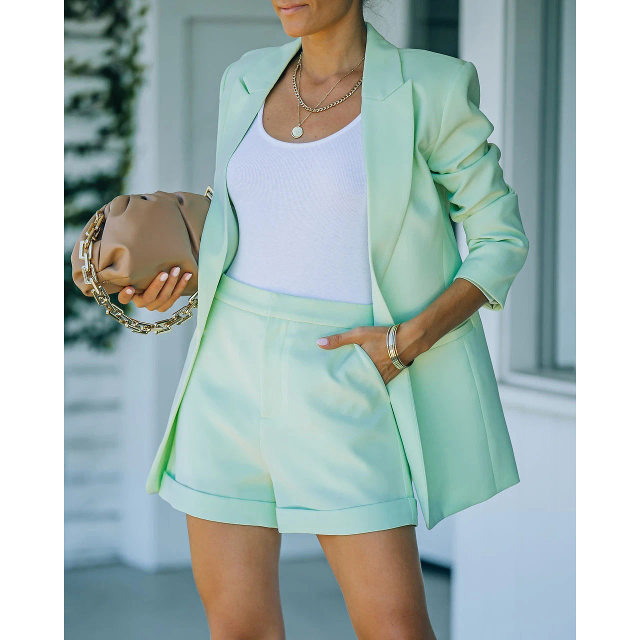 2-Piece: Women's Basic Shirt Collar Blazer Clearance Official