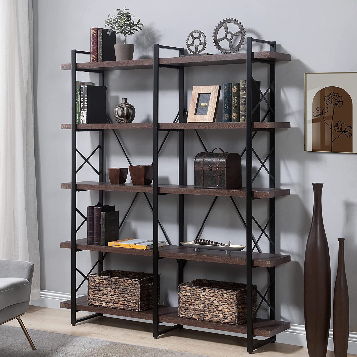 5-Tier Bookcase Industrial Bookshelf Online Online For Sale