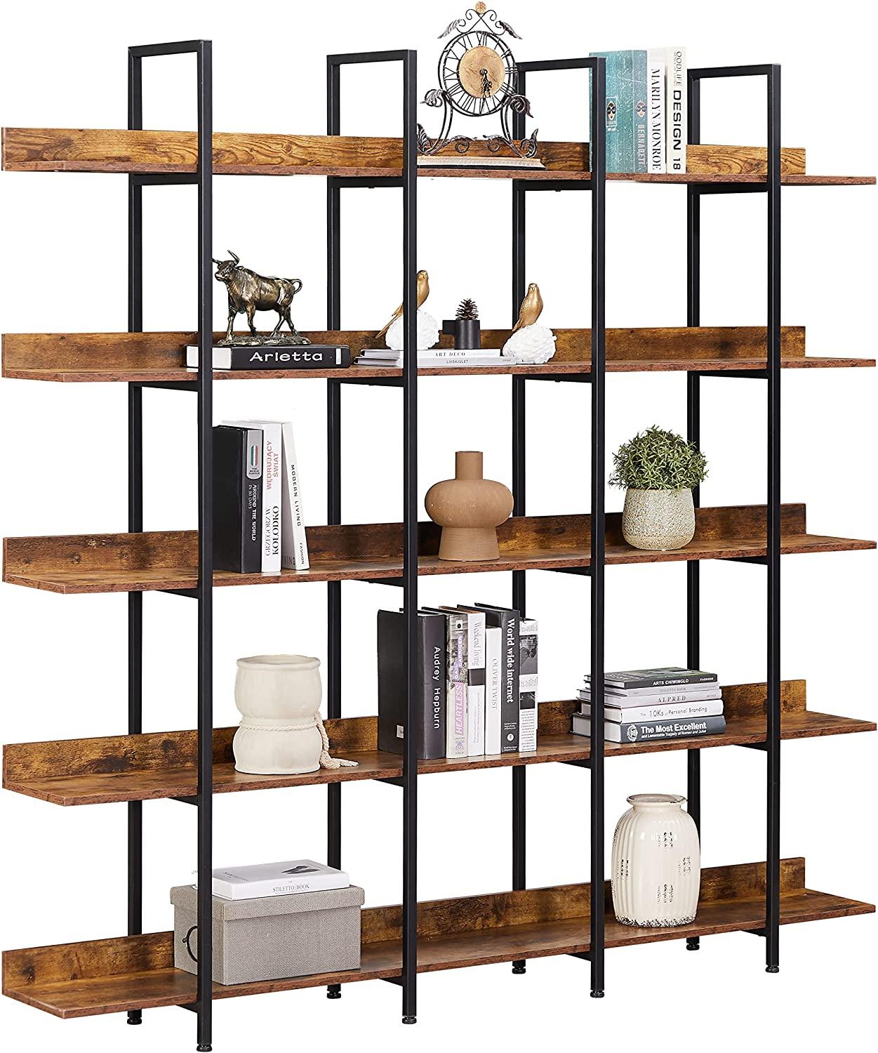 5-Tier Bookcase Tall Bookshelf, Storage Shelf with Metal Frame Discount For Cheap