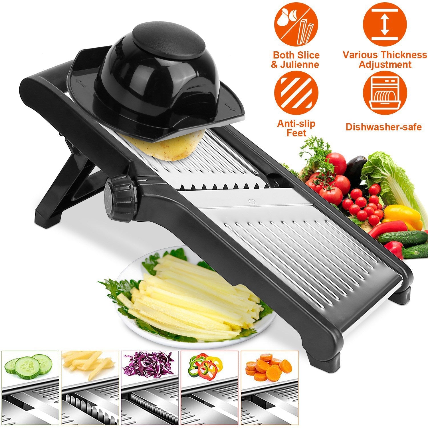 Mandoline Stainless Steel Food Slicer with 5 Adjustable Blades Sale Clearance