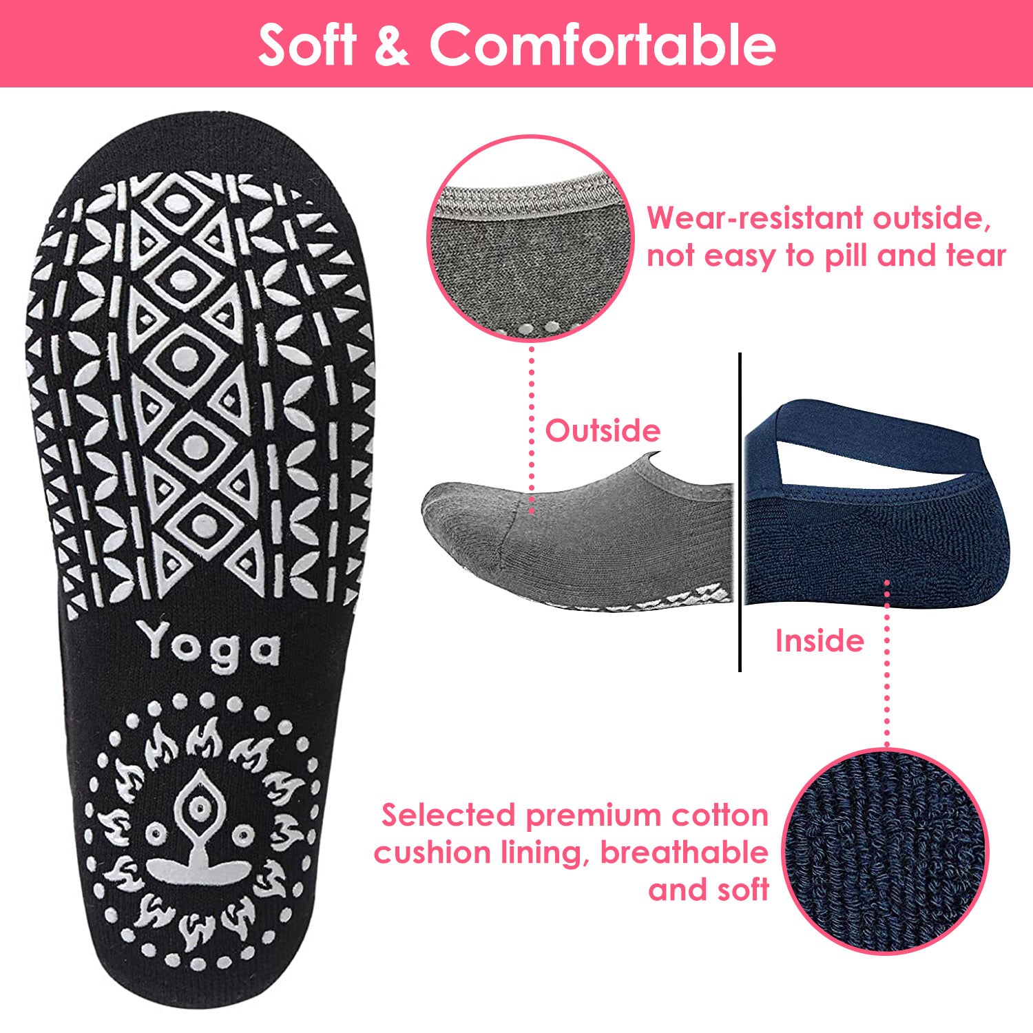 6-Pack: Women Yoga Socks with Straps Non-Slip Grips 100% Original Sale Online