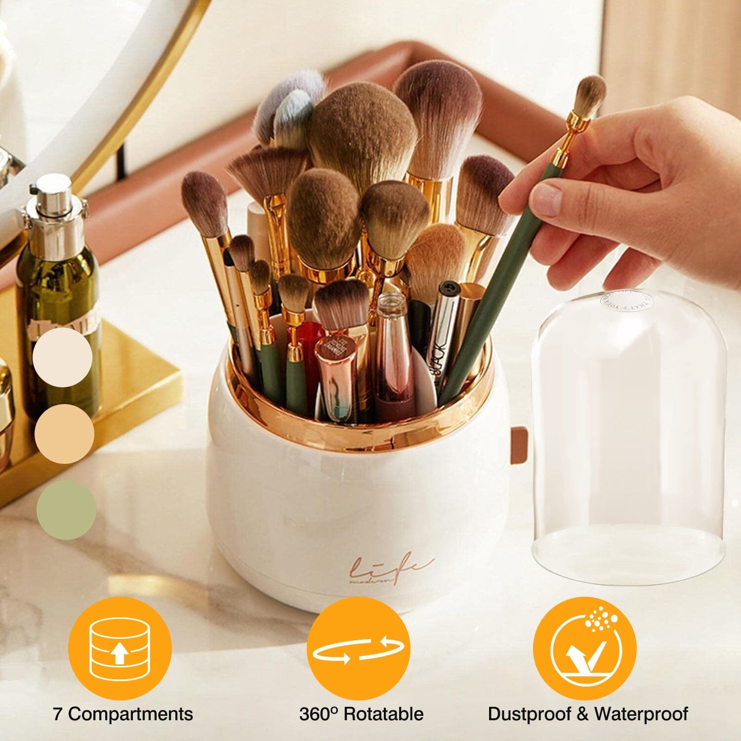 360∞ Rotating Makeup Brush Holder with Lid Makeup Organizer Under 70 Dollars