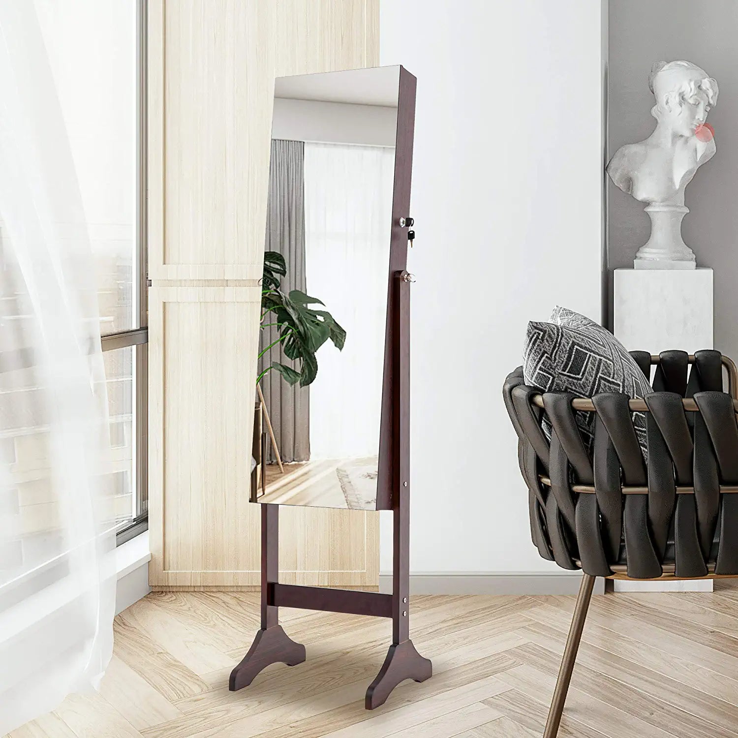 Tesmula Fashion Simple Jewelry Storage Mirror Cabinet With LED Lights Outlet Affordable