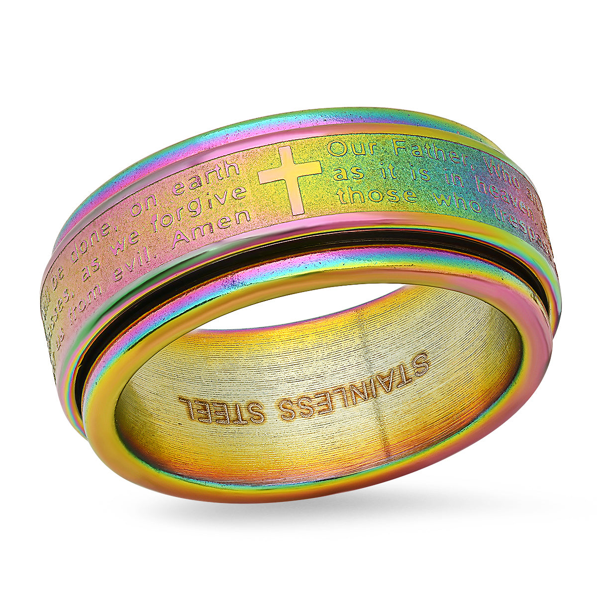 Men's Multi-IP Stainless Steel Prayer Spinner Ring Clearance Outlet