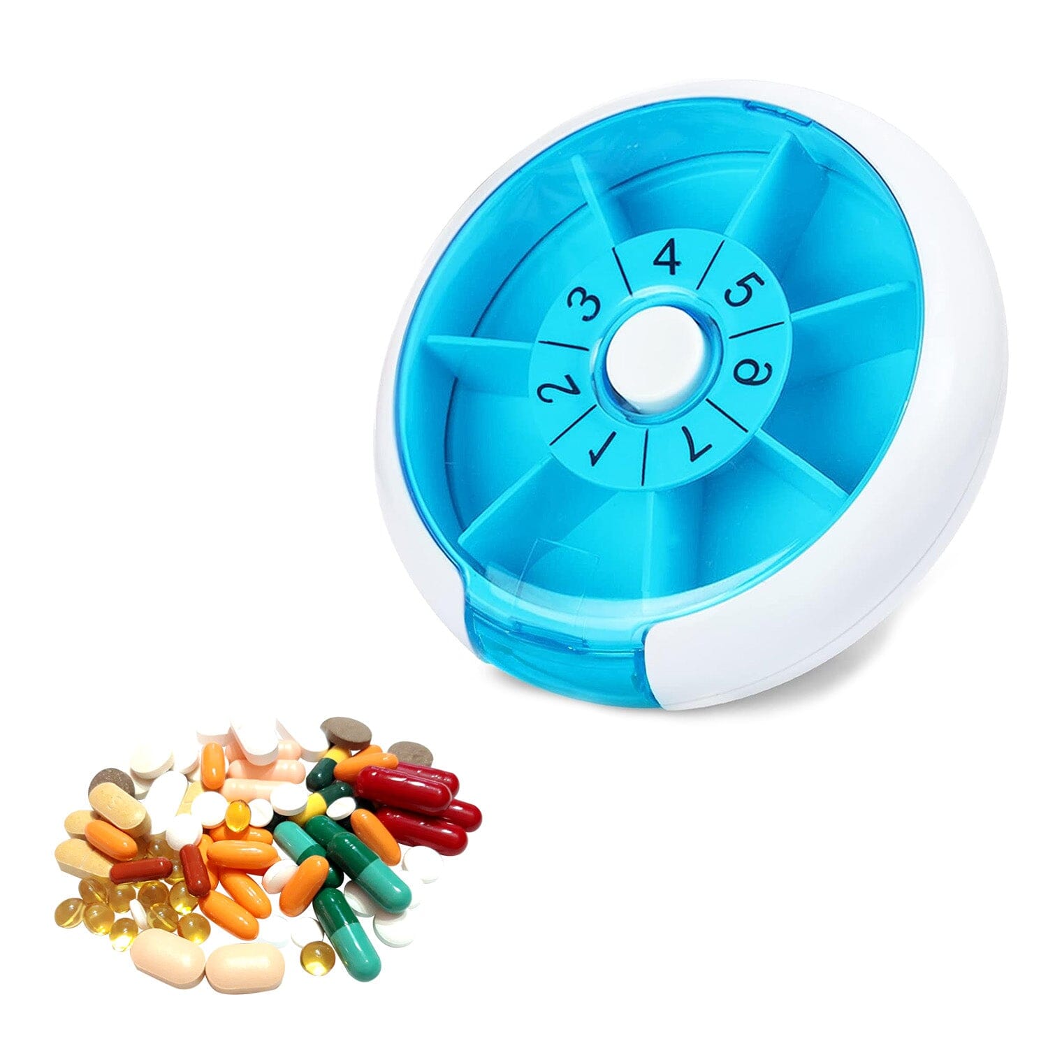 Portable Push Button Rotating Round Case Once A Day Daily Medicine Organizer Sale Best