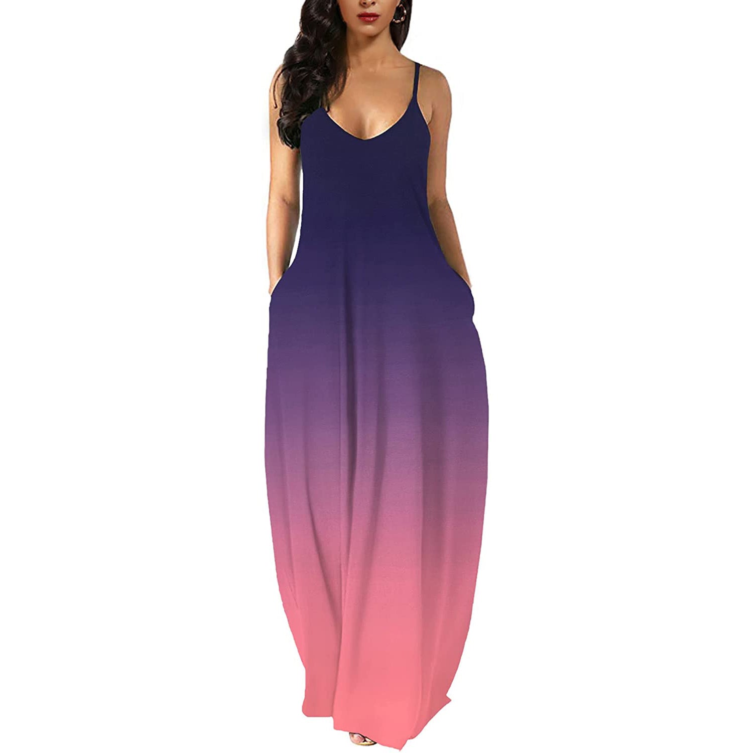 Womens Casual Sleeveless Plus Size Loose Plain Long Maxi Dress with Pockets Sale 100% Original