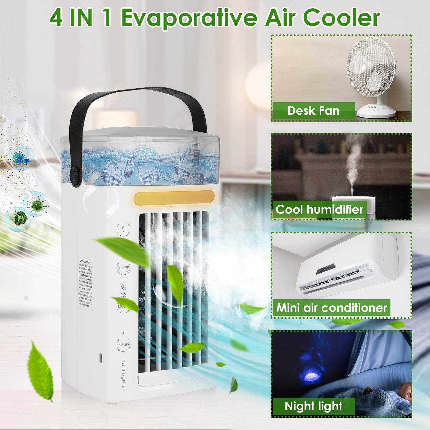 4-in-1 Evaporative Air Cooler Water Mist Cooling Fan Discount 2025 New