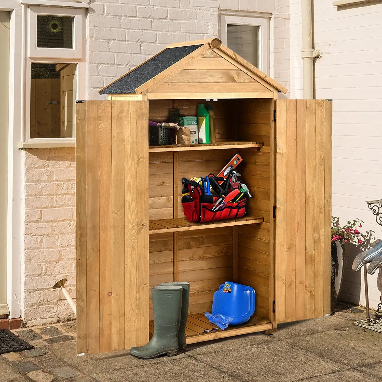 Outdoor Wood Tilt Storage Shed Tool Organizer with Waterproof Asphalt Roof Cheap Lowest Pice