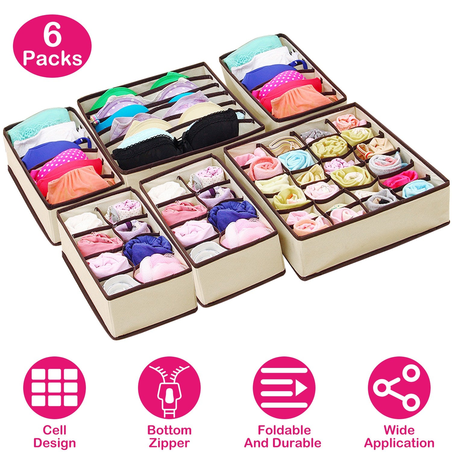 6-Pieces Set: Foldable Underwear Organizer Divider Container Free Shipping Low Shipping