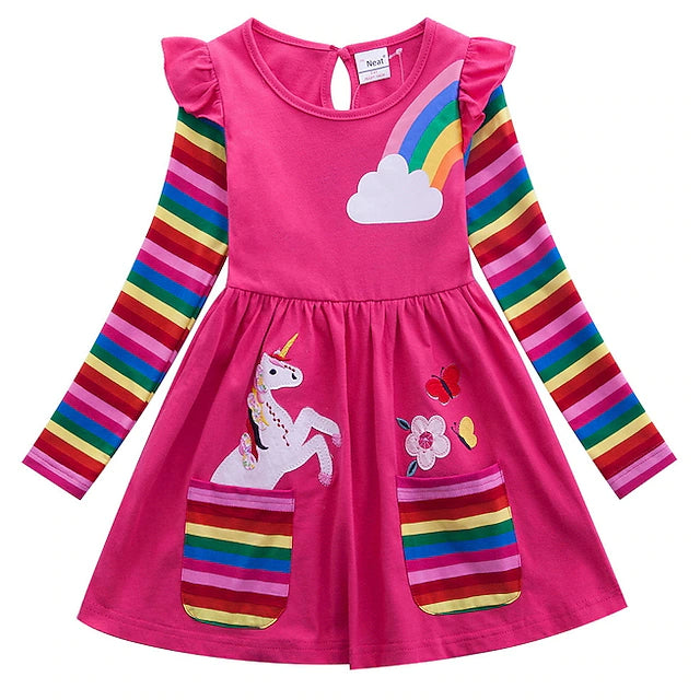 Girls' Unicorn Rainbow Flower Dress For Sale Top Quality