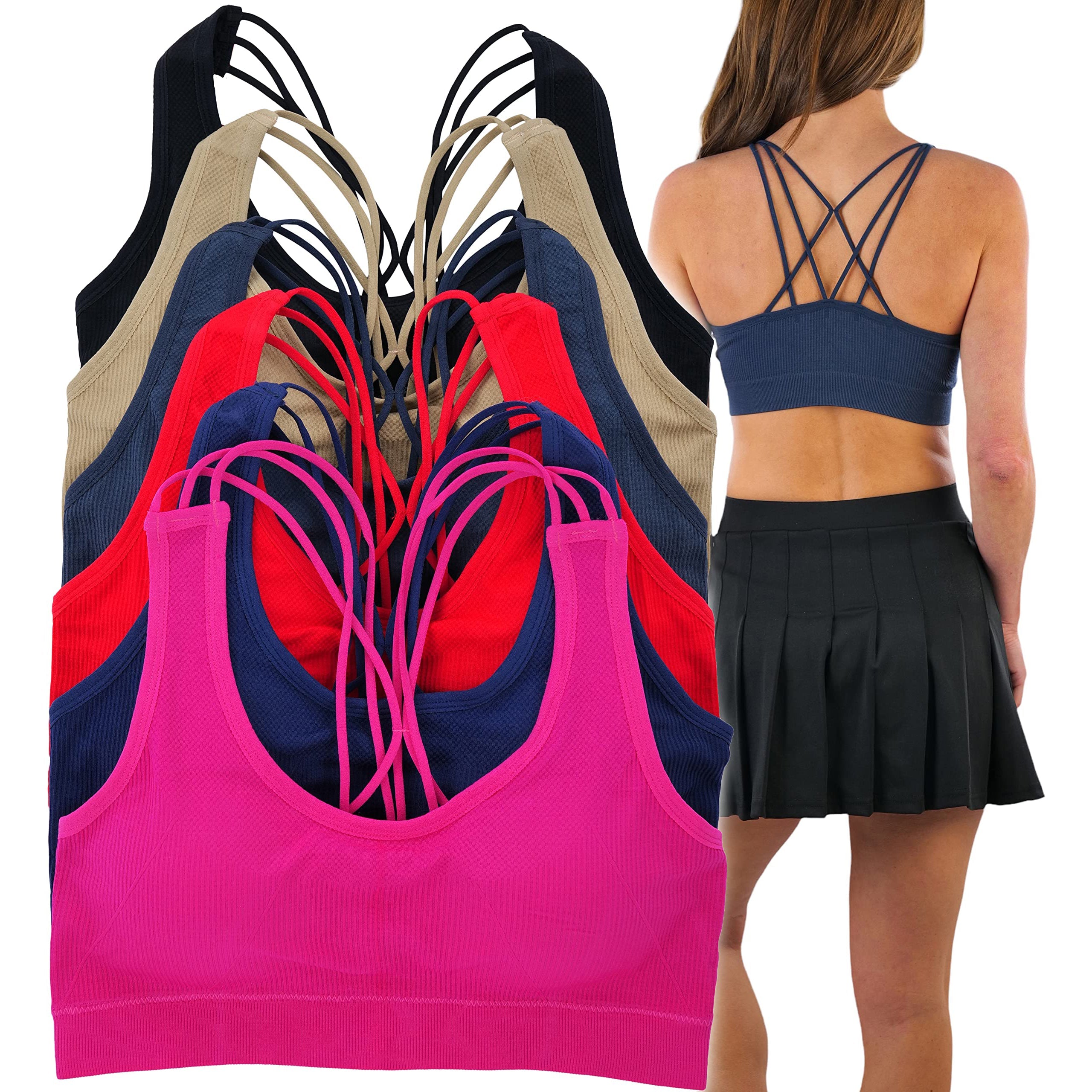 6-Pack: ToBeInStyle Women's Tank Front with Strappy Back Wire Free Sport Bralettes With Credit Card