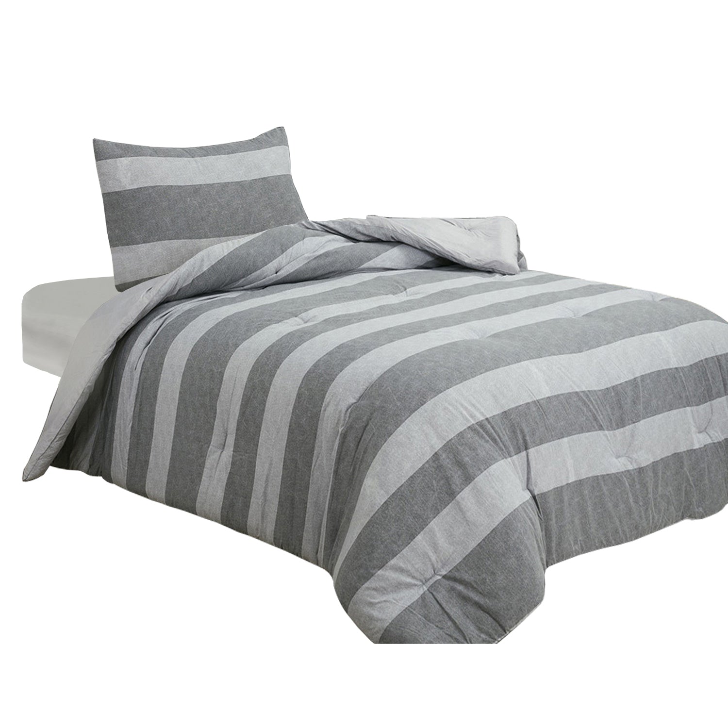 Brooklyn Flat Herringbone Wide Striped Grey Comforter Set Cheap Pice Original