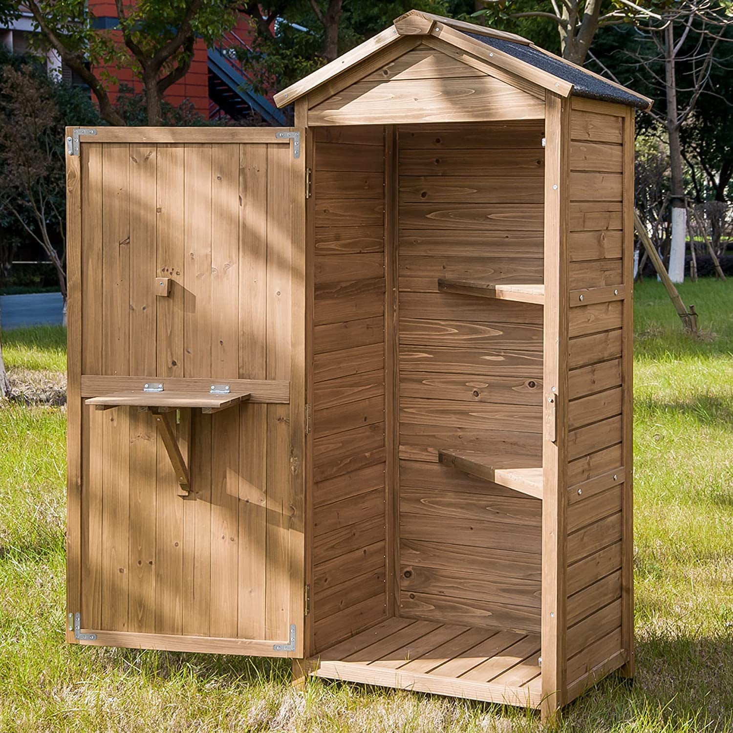 Outdoor Wooden Storage Sheds Fir Wood Lockers with Workstation Shop For