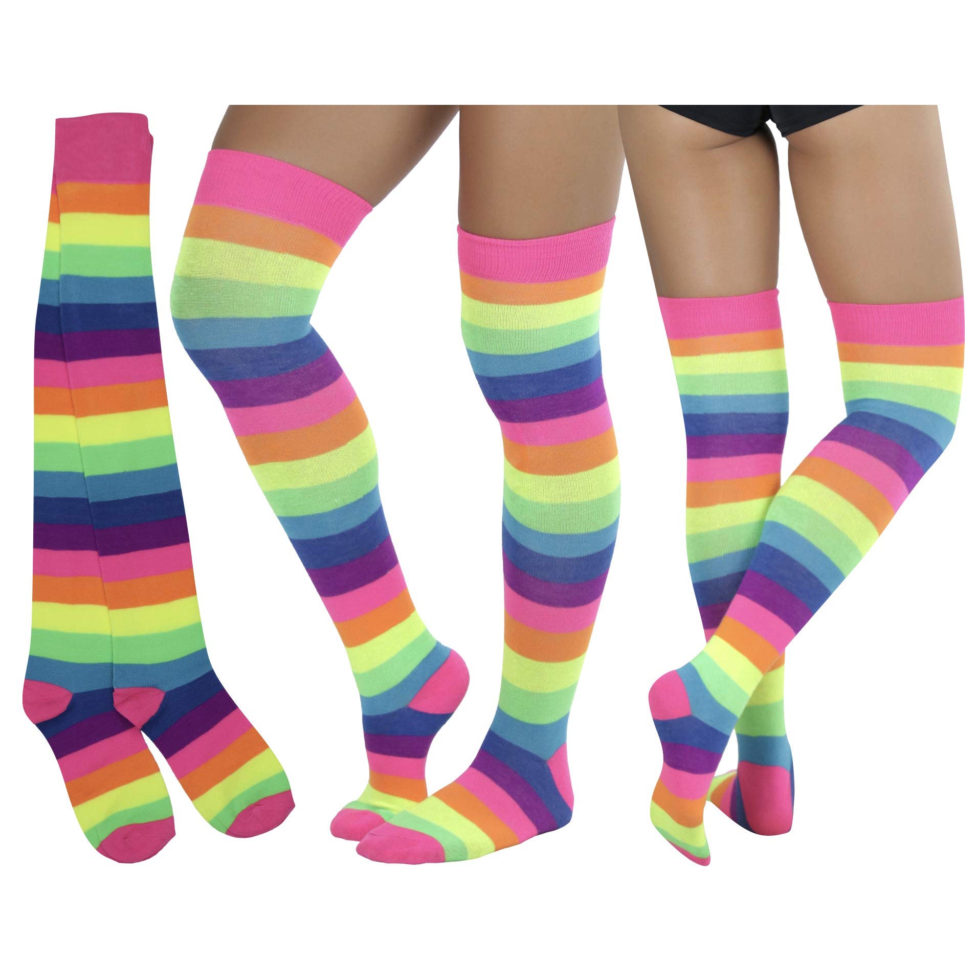 6-Pack: ToBeInStyle Women's Bright Rainbow Striped Thigh High Rave Stockings Best Place Sale Online