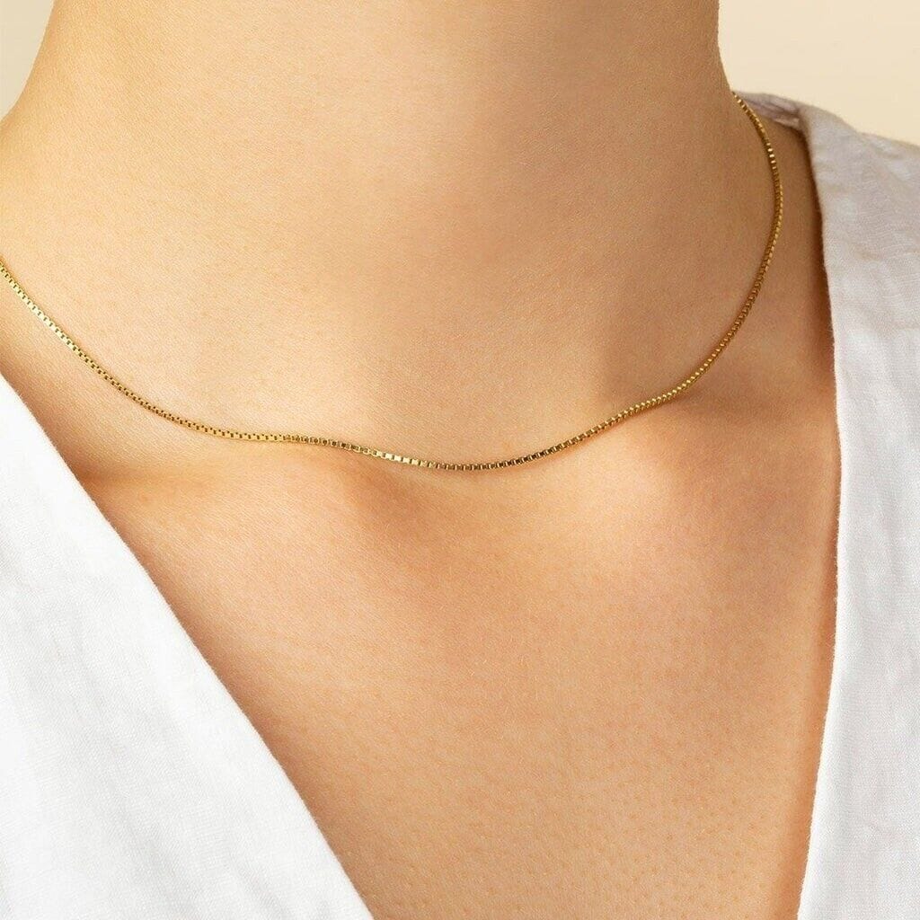 18K Solid Gold Box Chain Necklace Unisex Popular Sale Online