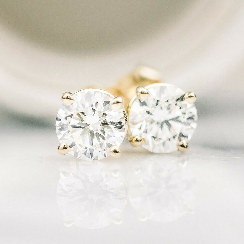 Solid 14k Yellow Gold Solitaire Round Cubic Zirconia CZ Stud Earrings Sale Shop