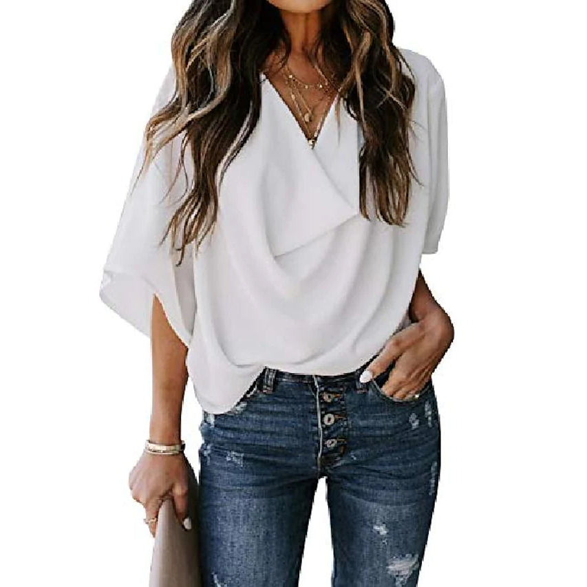 Women's Blouse Plain V Neck Basic Tops Free Shipping Sast