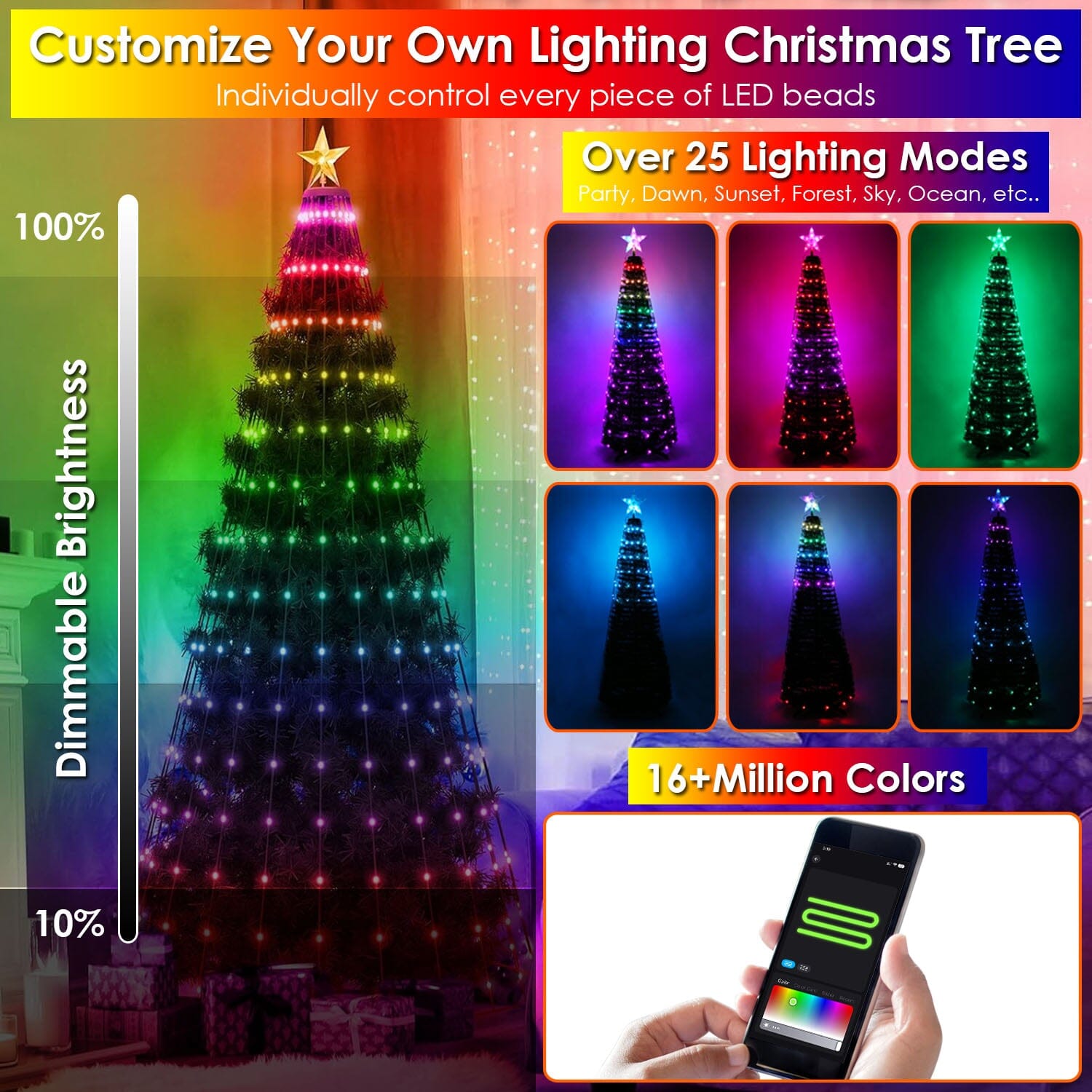 LED Lights Collapsible Christmas Tree Light with Remote App Control High Quality Cheap Pice