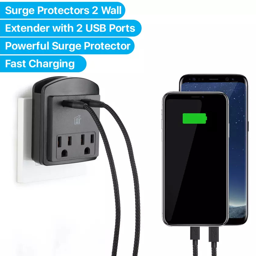 2-Pack: Surge Protector 2 Wall Outlets and 2 USB Ports Websites For Sale