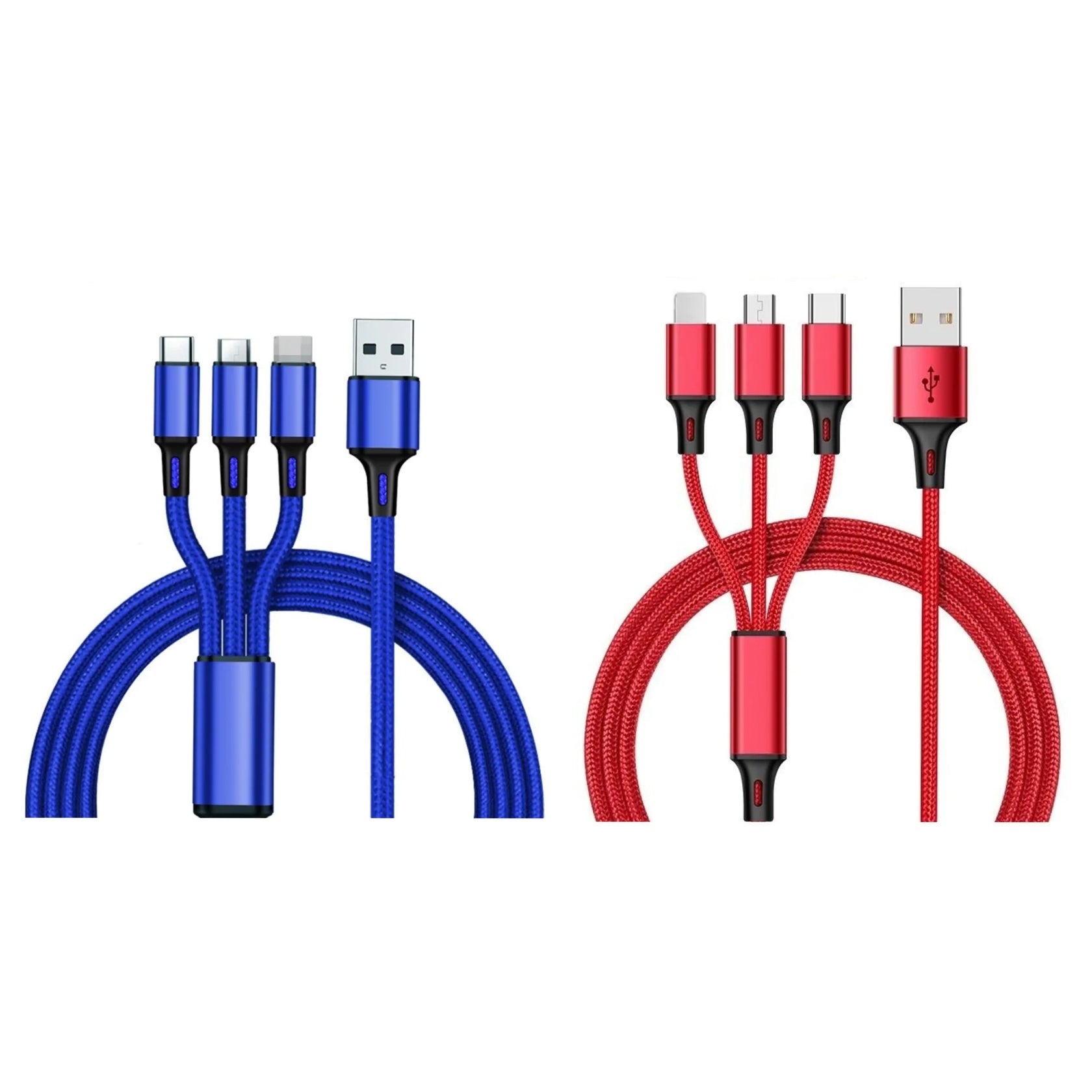 2-Pack: 3-in-1 Nylon Braided 4FT 3A Charging Cable Outlet Shop