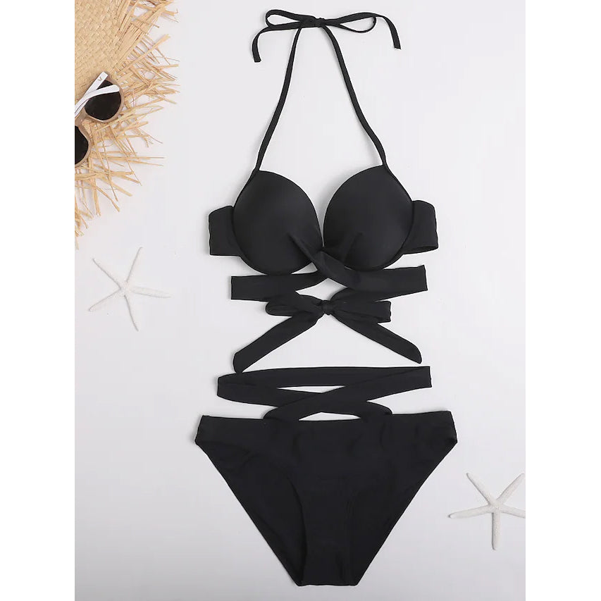 2-Piece Set: Women's Swimwear Bikini Push Up Open Back Solid Color Sale Nicekicks