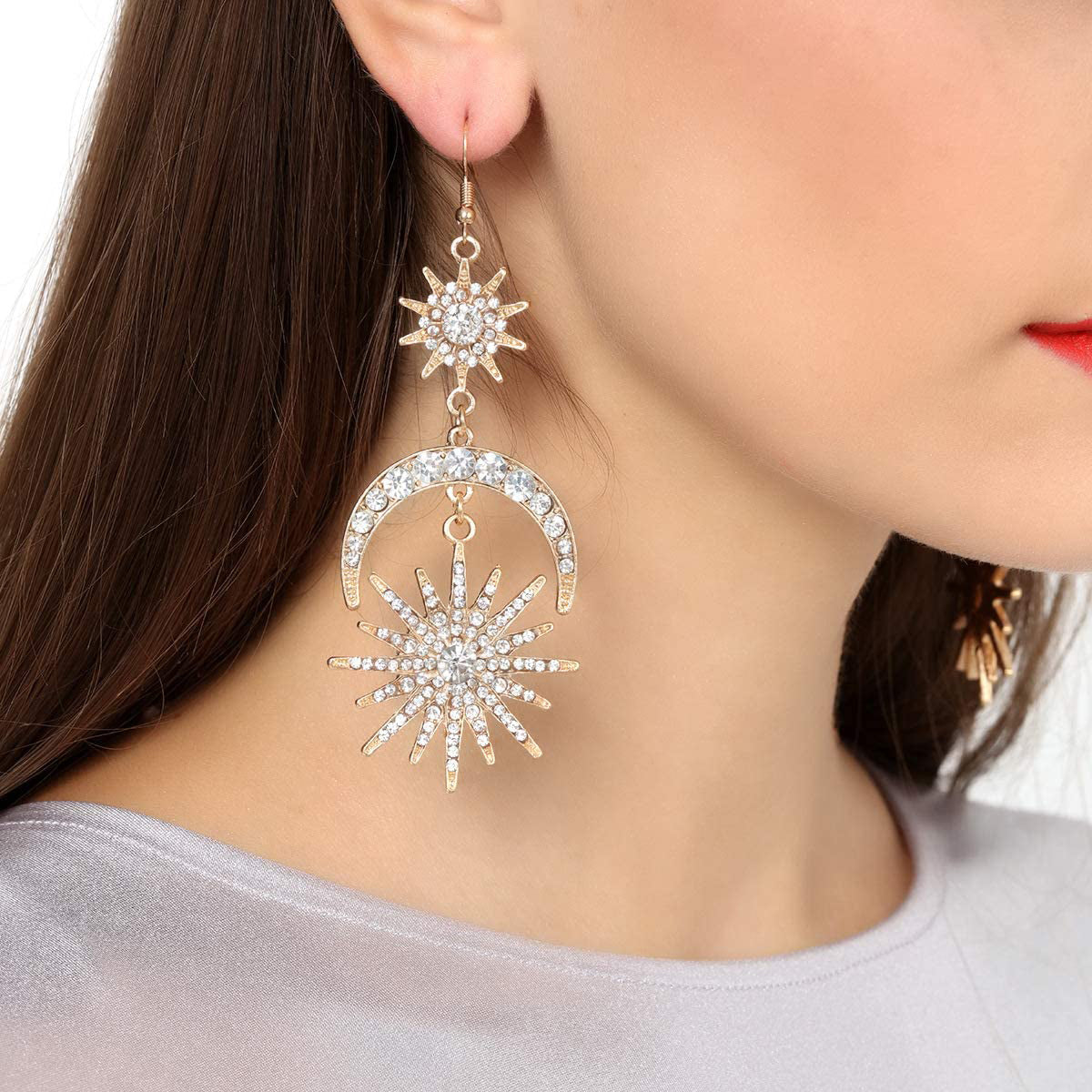 Exaggerated Luxury Sun Moon Stars Drop Earrings Get Authentic Sale Online