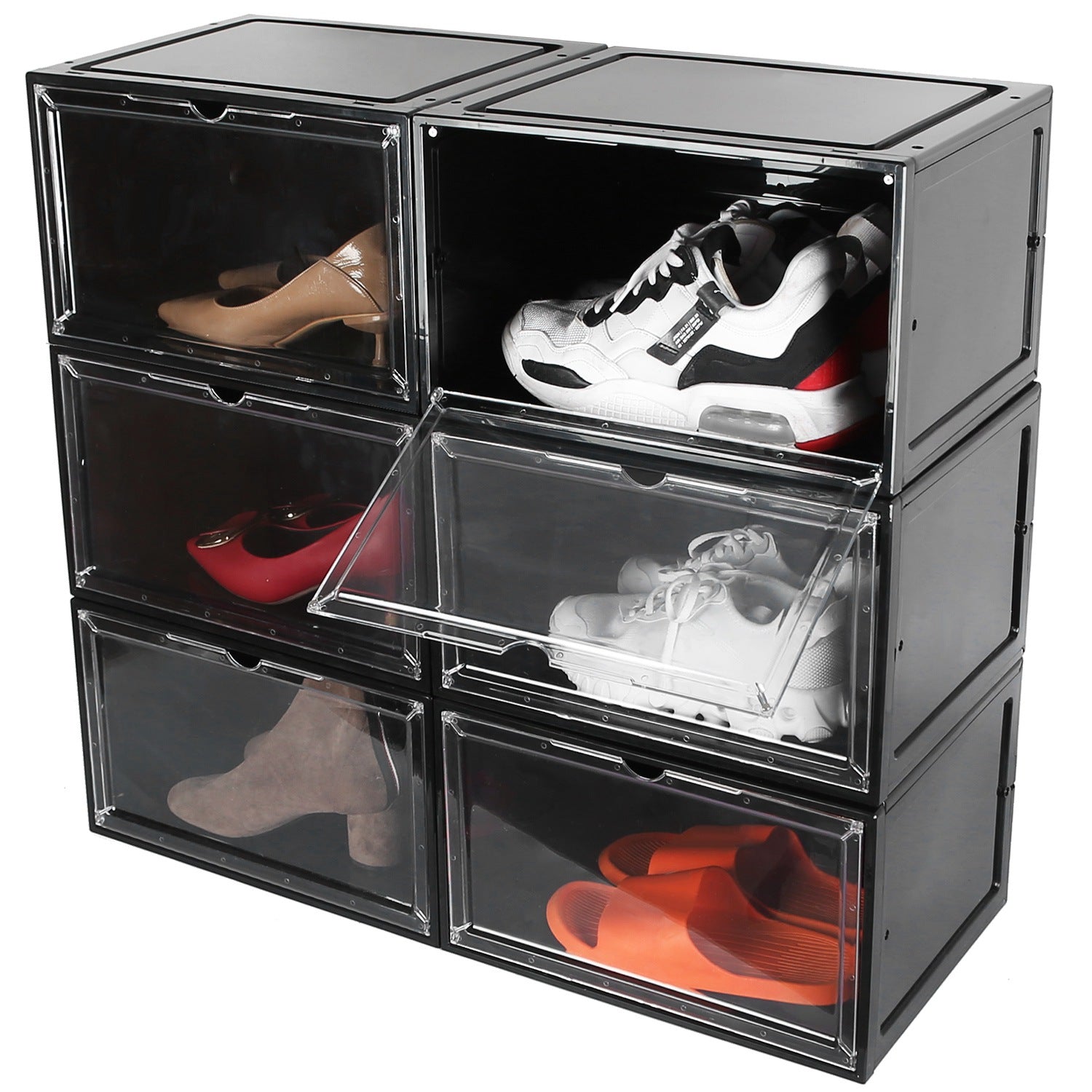 6-Pack: Collapsible Shoe Box Stackable Shoe Storage Bin with Magnetic Door Buy Cheap Manchester