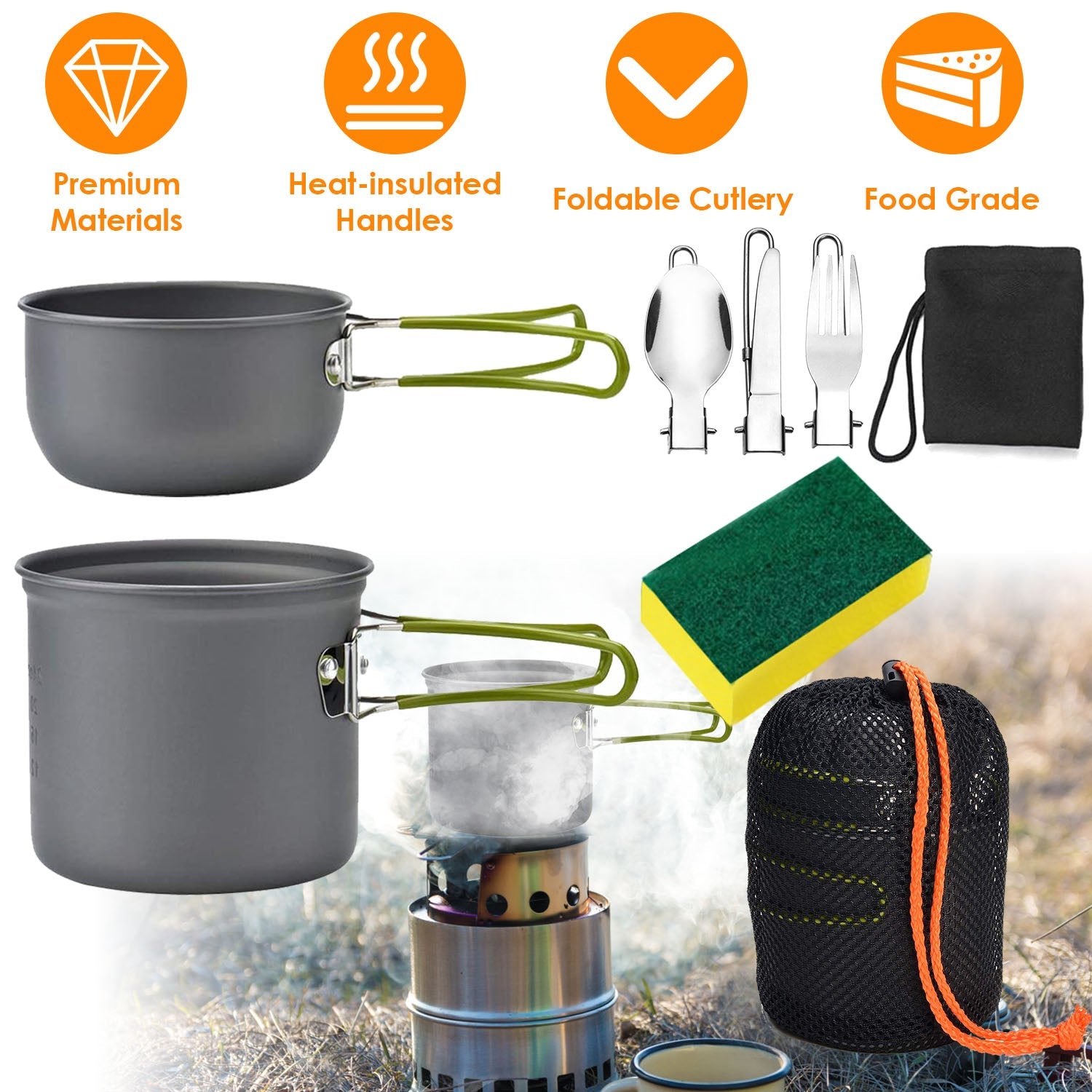 8-Piece: Camping Cooking Ware Set Sale Outlet