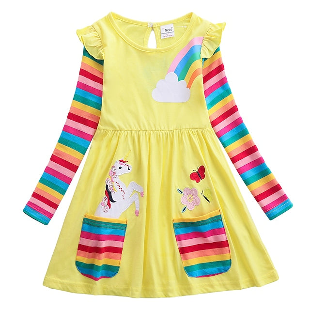 Girls' Unicorn Rainbow Flower Dress For Sale Top Quality