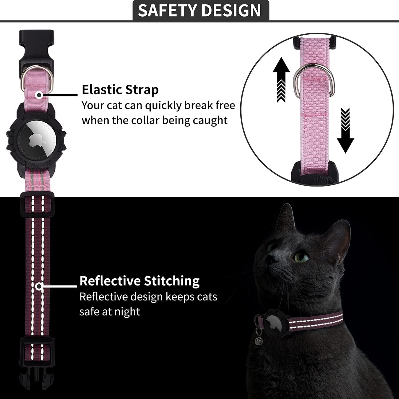 Reflective GPS Cat Collar with AirTag Holder and Bell Outlet Genuine