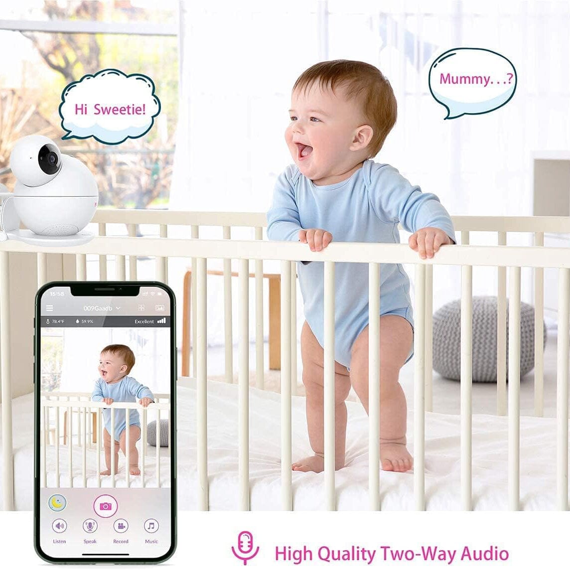 iBaby M8 2K Smart Baby Monitor, 355° Pan 110° Tilt and 2-Way Talk  (Refurbished) Fashionable Cheap Online