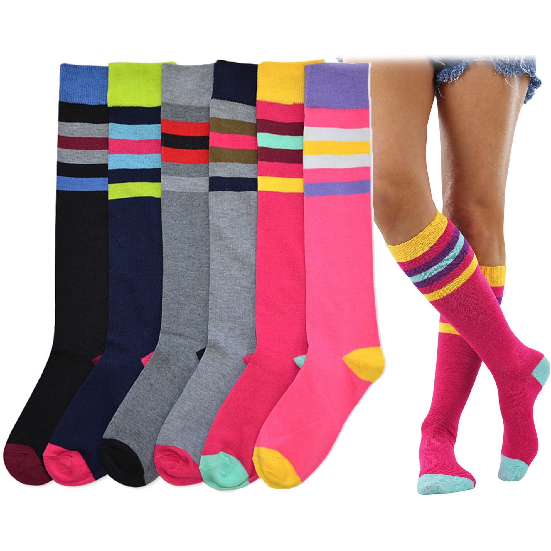 6-Pack: ToBeInStyle Women's Knee High Socks Outlet Pices