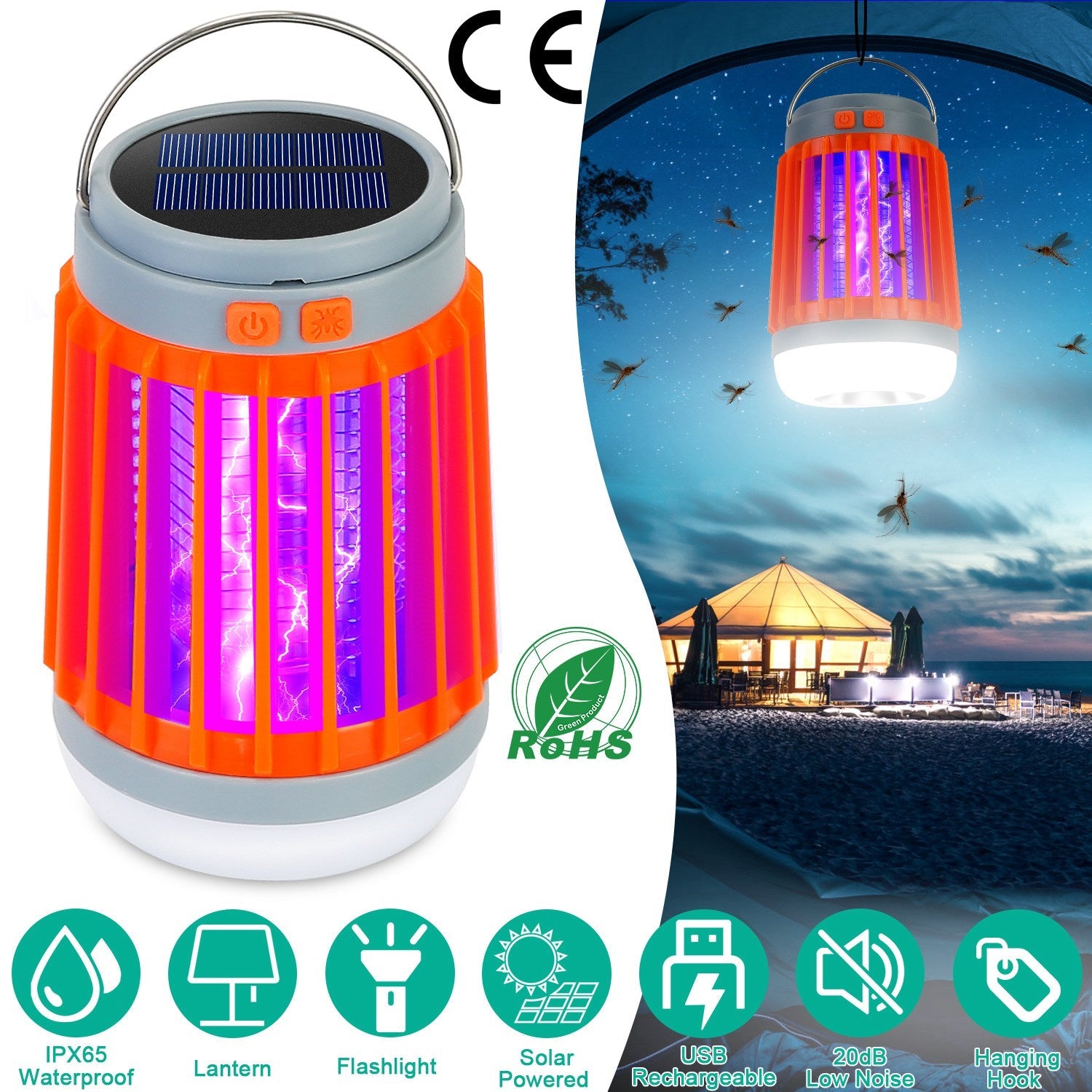 Solar USB Electric Bug Zapper with 5 Light Modes Hanging Hook Cheapest Pice