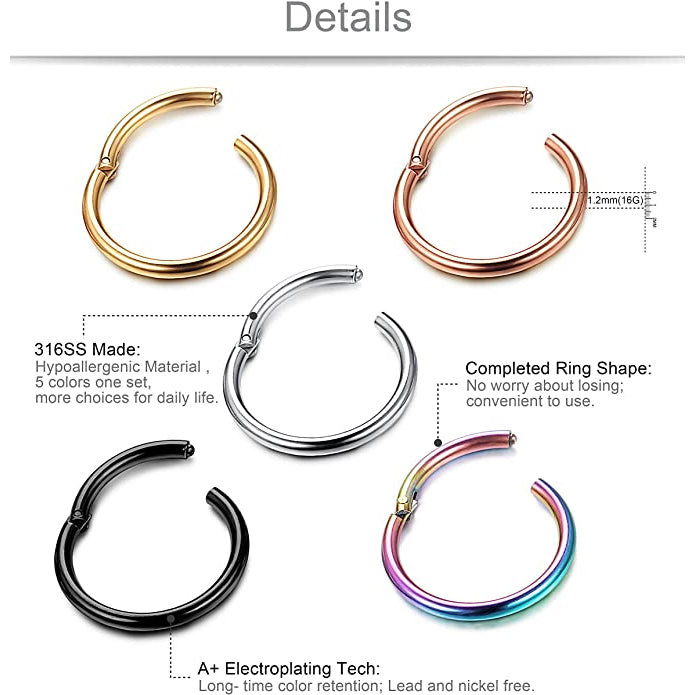 5-Piece: Stainless Steel Septum Piercing Nose Hoop Ring New Arrival